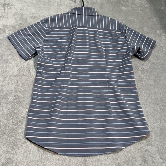 Mizzen+Main Leeward Shirt Mens Large Gray Pink Blue Striped Button Up Trim Fit - Picture 5 of 6